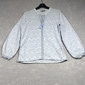 Burton Shirt Womens Size 40 Light Blue Long Sleeve Blouse V Neck